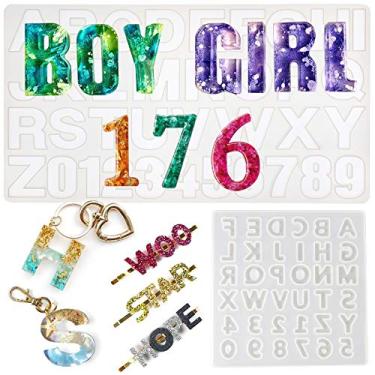 Imagem de Moldes de silicone de resina com número do alfabeto para epóxi, resina UV, argila de polímero, concreto, cimento, fazer chaveiro, número de casa