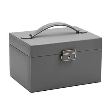 Imagem de Zwbfu Organizador de joias Caixa de joias de grande capacidade com 3 cama e anéis porta-anéis com espelho de maquiagem e estojo de bloqueio.