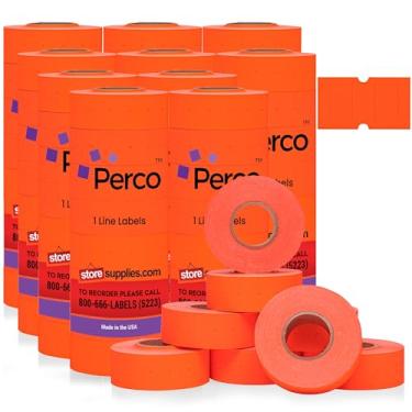 Imagem de Perco 1 linha de etiquetas vermelhas fluorescentes - 80 rolos, 10 mangas, 80.000 etiquetas em branco preço e data para armas de data e preço de linha Perco 1 - Feito nos EUA
