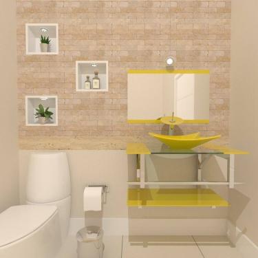 Imagem de Gabinete de Vidro 90cm Inox com Cuba Retangular Amarelo