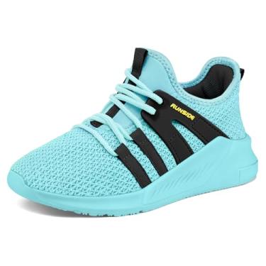 Imagem de RUNSIDE Tênis infantil para meninos e meninas, leve, respirável, cadarço e corrida para crianças pequenas e grandes, Aqua, 16