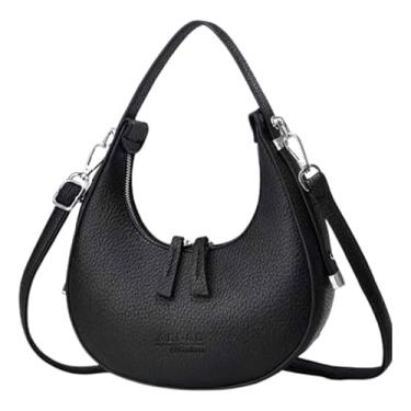 Imagem de Bolsa Feminina Meia Lua Ombro Transversal Pequena a queridinha das fashionistas com Alça De Mão baguete Tiracolo (Preto)
