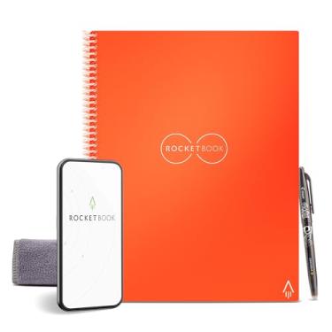 Imagem de Caderno inteligente reutilizável Rocketbook – Caderno ecológico forrado com 1 caneta Pilot Frixion e 1 pano de microfibra incluído – capa beacon orange, tamanho carta (21,5 x 28 cm)