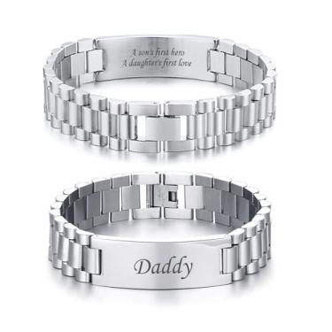 Imagem de VNOX Pulseira masculina de aço inoxidável, joia personalizada, presente para homens, pai, marido, namorado, Medium, Daddy-A Sons First Hero A Daughters First Love, Sem Pedra Preciosa