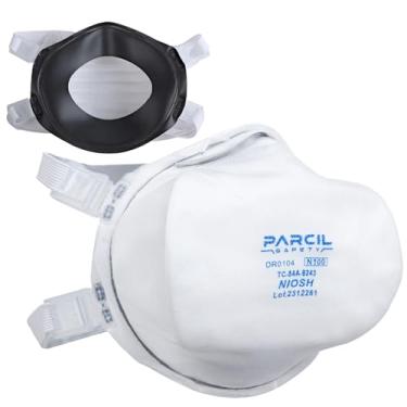 Imagem de Máscara respiratória descartável N100 ProSeal aprovada pela NIOSH da Parcil Safety – filtragem avançada, ajuste confortável – protege contra partículas, poeira e contaminantes – Grau industrial