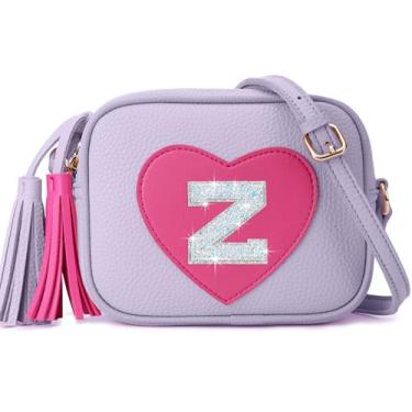 Imagem de OYLOLA Presentes de aniversário para meninas, inicial para meninas, bolsa infantil, bolsas infantis, presentes para meninas, bolsas de coração para meninas, Roxa, Z