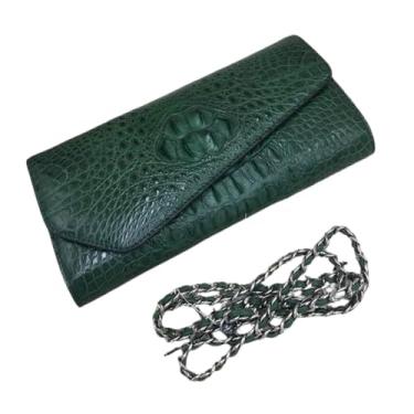 Imagem de Bolsa feminina de couro jacaré genuíno com corrente de aba feminina de couro de crocodilo bolsa de ombro única feminina, Verde, 26cm(Length) x 12cm(Height) x 3cm(Deep)