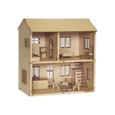 Imagem de Kit Casinha De Bonecas Miniaturas + Moveis Mini Mini W4007 - Woodplan