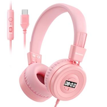 Imagem de Bywulanda Fone de ouvido infantil USB tipo C atualizado para escola - rosa