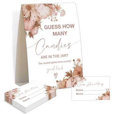 Imagem de Jogos de chá de bebê - Little Pumpkin Guess How Many Doces Are In The Pote, 1 placa e 50 cartas de adivinhação, jogo de revelação de gênero, suprimentos de decoração de chá de bebê de outono (GHM04)