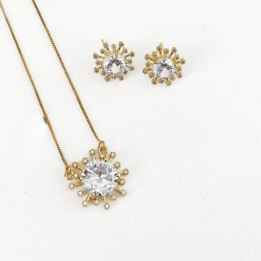 Imagem de Conjunto Colar E Brincos Sol Banhado A Ouro 18k