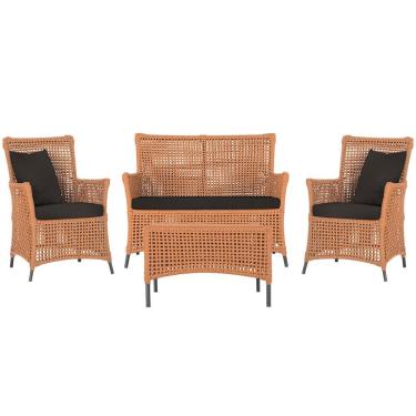 Imagem de Jogo Sofá E 2 Poltronas E Mesa Igapó Preta E9 Trama Original Terra Cota