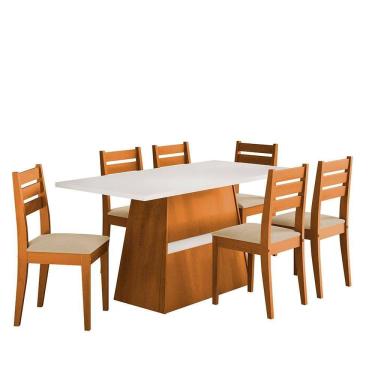 Imagem de Mesa De Jantar Retangular Dobuê Dakar Com 6 Cadeiras Cinamomo Com Branco