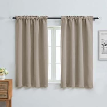 Imagem de Aiyufeng Cortinas blackout curtas de pedra para quarto de 113 cm de comprimento, conjunto de 2 painéis, isolamento térmico sólido, cortinas blackout para janelas com economia de energia, L 101 x C 114