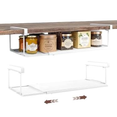 Imagem de Davimaxium Organizador de prateleira expansível sob o armário, cestas suspensas sob prateleira de armário para armário despensa e mesa organização, economia de espaço (branco, 20 cm P x 38 cm L x 13