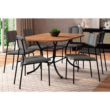 Imagem de Sala De Jantar 1547 Aço Com Tampo Madeirado 160x90cm E 6 Cadeiras Lou Pretofreijó Pretografite Carraro