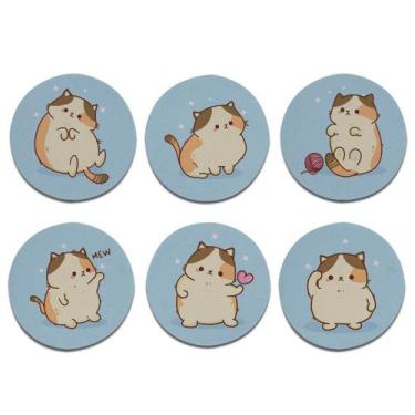Imagem de Kit 6 Porta Copos Redondos - Gatinhos Fofinhos - Geek Vip, Azul