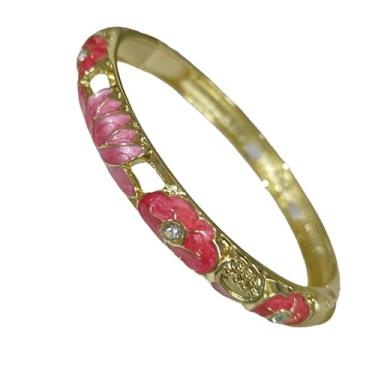 Imagem de Only My Live Home Pulseiras pequenas de flor de lótus esmaltada colorida para mulheres, pulseiras Cloisonne feitas à mão com dobradiças para pulsos pequenos, joias étnicas presentes, Inner Diameter
