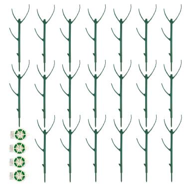 Imagem de ZJRDYYK 20 peças de estacas empilháveis de suporte para plantas trepadeiras, estacas de jardim e suportes para vasos de plantas internas e externas (com abraçadeiras de cabo de 5 m x 4 rolos)