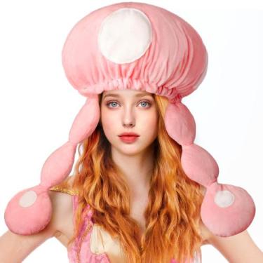 Imagem de Chapéu de fantasia Farochy Halloween Mushroom para mulheres rosa branc