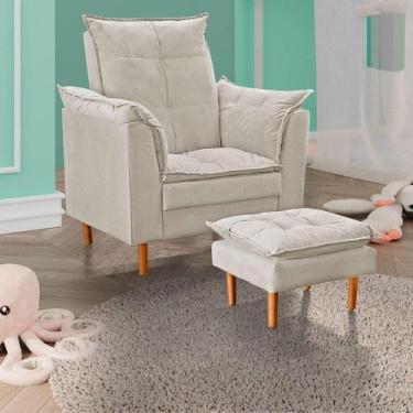 Imagem de Poltrona De Amamentação Com Puff Quarto Bebê Encanto Suede Bege - Blac