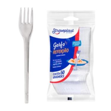 Imagem de Garfo Refeição Descartável Branco 100 unidades - Strawplast