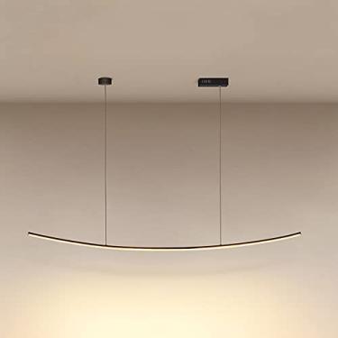 Imagem de Lustre minimalista regulável de LED moderno de metal com tira longa para pendurar no teto - luminária suspensa para mesa de jantar luminária pendente ajustável em casa preto branco, luminárias
