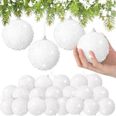 Imagem de Lyrow Conjunto de 24 peças de enfeite de bola de Natal com glitter de 8 cm bola de Natal a granel de espuma de lantejoulas de Natal enfeite decorativo pendurado para decoração de festa na árvore