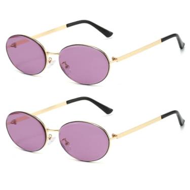 Imagem de HCHES Óculos de sol vintage retrô com armação pequena e oval de metal, proteção UV400, para homens e mulheres (2C5)