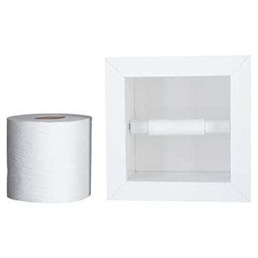 Imagem de Nicho Porta Papel Higiênico em Porcelanato Polido, Branco, com Borda em Alumínio, 15x15x11 cm, com Rolete