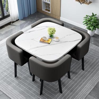 Imagem de Conjunto De Mesa De Jantar Quadrada Redonda C De Linho Com Cadeiras Para Espaço Pequeno 5 Peças Mesa E Cadeiras De Cozinha Modernas Mesas E Cadeiras De Cozinha Economizadoras De Esp, Leather G