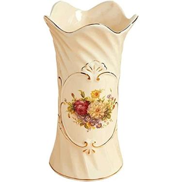 Imagem de LIFOND Vaso de flores de 26 cm, vaso de cerâmica amarelo, moderno, para casa, mesa de centro, escritório, mesa, restaurante, decoração, vaso de estilo europeu, vaso de flores, decoração de mesa