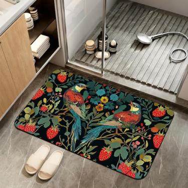 Imagem de ZTHLL Tapete de banho, tapetes de banheiro de pássaro morango, tapetes de banho de borracha antiderrapante de secagem rápida tapete de terra de diatomáceas absorvente de folhas de flores para banheiro