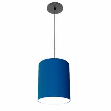 Imagem de Lustre Luminária Pendente Vivare Free Lux Pe-4103pr Cúpula Em Tecido 15x20cm Azul-marinho Canopla Preta E Fio Preto
