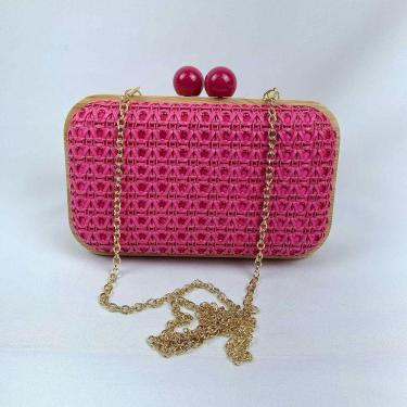 Imagem de Bolsa Clutch Textura Palha Com Alça De Ombro Tranversal Festa Casamento pink
