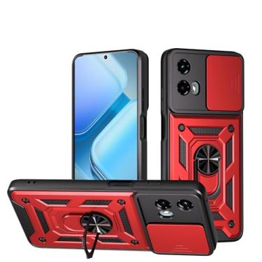 Imagem de RKINC Capa para Motorola Moto G 5G 2024 com capa deslizante para câmera e suporte de anel girado, grau militar, à prova de choque, com suporte magnético para carro, vermelho