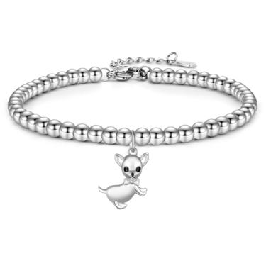 Imagem de PODLEV Presentes para amantes de cães, pulseiras de contas de aço inoxidável, Dachshund/Corgi/Chihuahua/Bulldog/Boston Terrier/Golden Retriever, presentes para mulheres, meninas, amantes de cães, mães