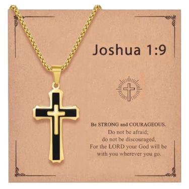 Imagem de CANDYFANCY Colar de cruz para homens, crucifixo grande, fé cristã, joia espiritual, joias inspiradoras de Natal, Halloween, presentes, Aço inoxidável, Sem Pedra Preciosa