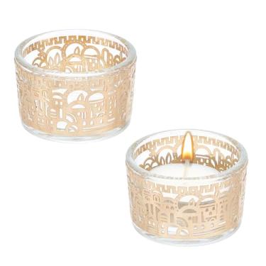 Imagem de NBEADS 2 peças de castiçais de luz de chá para Shabat, suporte de vela votiva de vidro de liga de liga Shabbat, suportes de castiçal de mesa para festas de Natal em casa, presentes de Hanukkah, 4 x 3