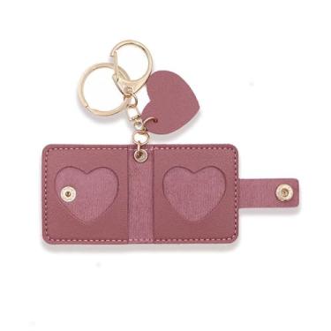 Imagem de Porta-cartões e porta-cartões para mulheres, carteira rosa, chaveiros, bolsa de couro, berloque, coração, presentes de amizade