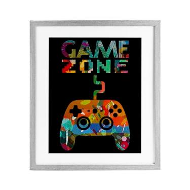 Imagem de Stupell Industries Impressão emoldurada em cinza de zona de jogo retrô colada sob vidro, design de Marcus Prime, 40,6 x 33,5 cm