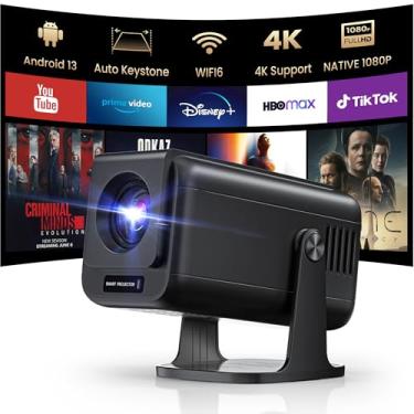 Imagem de YQHS Mini Projetor Com Wi-Fi E Bluetooth, Resolução Nativa De 600 Ansi, 1080P 4K, Suporte Para Aplicativos Streaming Inteligentes Integrados, Rotação 270°, Keystone Automático, Android 13, Portátil