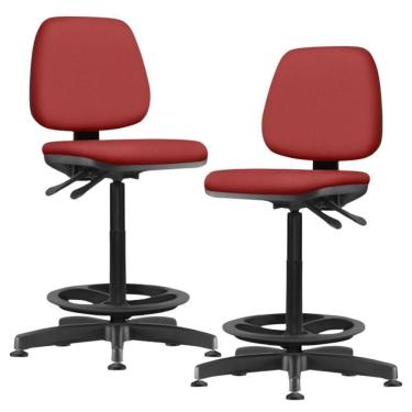 Imagem de Kit 02 Cadeiras Caixa Alta Giratória Estofada Work F02 Sintético Vermelho - Lyam Decor