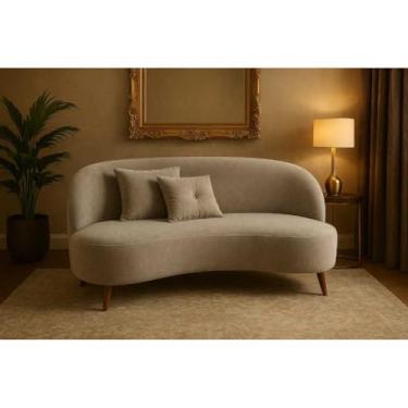 Imagem de Sofá Orgânico 2 Lugares Curvo Bouclé com Almofadas – Design Moderno para Sala e Recepção (Bege)