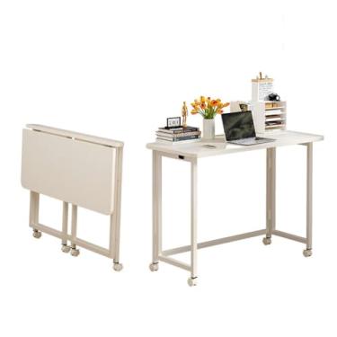 Imagem de Mesa de pé móvel com rodas, mesa dobrável para pequenos espaços, mesa portátil para computador, leve, para casa, escritório, quarto, sala de estar, branca, 100 x 50 cm