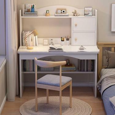 Imagem de Yadlan Mesa de estudo para crianças de 8 a 12 anos com armazenamento, mesa infantil com 2 armários, mesa infantil de madeira com estante e área de armazenamento, mesa de escrita para crianças e