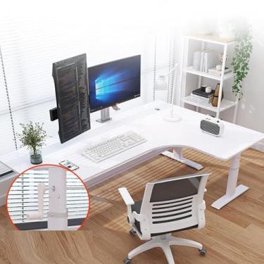 Imagem de Mesas infantis para quartos pequenos espaços, mesa de computador em pé em forma de L, altura ajustável, mesa de estudo de canto para meninos e meninas com orifício de arame e rachadura de alça, mesa