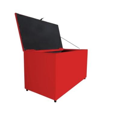 Imagem de Baú Organizador Puff Estofado 90x40x42cm Multiuso com Tampa Desenhada para Sala,Quarto e Decoração(Tampa Lisa Vermelho,4 Cm)