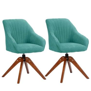 Imagem de HGTRH Cadeira de design giratória com pernas de madeira, cadeira de sala de jantar com apoio de braços encosto cadeira estofada I 2 unidades