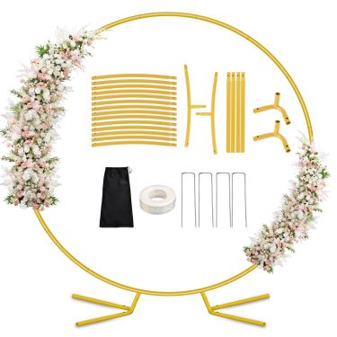 Imagem de Kit de suporte de arco de balão redondo de 1,8 m, suporte de pano de fundo de arco circular de metal para festas, moldura de arco de casamento dourada com base para cerimônia, aniversário, chá de bebê